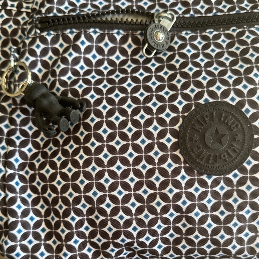 Kipling Black Multi Geo Print Shoulder or Crossbody Nylon Bag with Monkey Charm - Picture 2 of 16